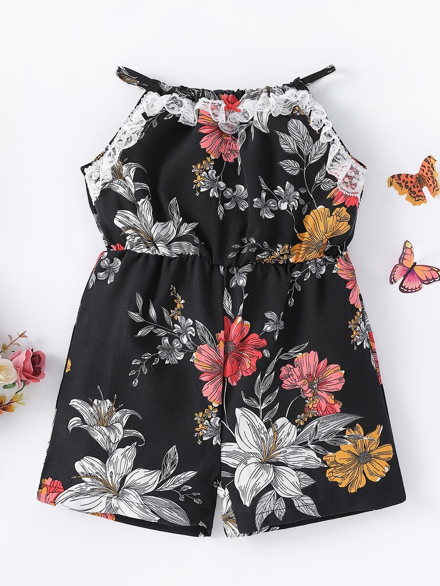 嬰兒隨機花朵印花繞頸連體短褲 - 彩色 - 查看 1