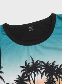 Manfinity VCAY 男士熱帶圖案背心上衣和熒光橙短褲套裝 - 彩色 - 查看 3