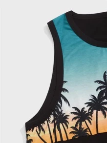 Manfinity VCAY 男士熱帶圖案背心上衣和熒光橙短褲套裝 - 彩色 - 查看 4