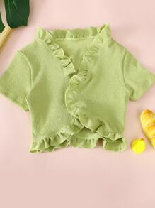 Girls Textured Frill Trim Kimono - Lime Green - View 1