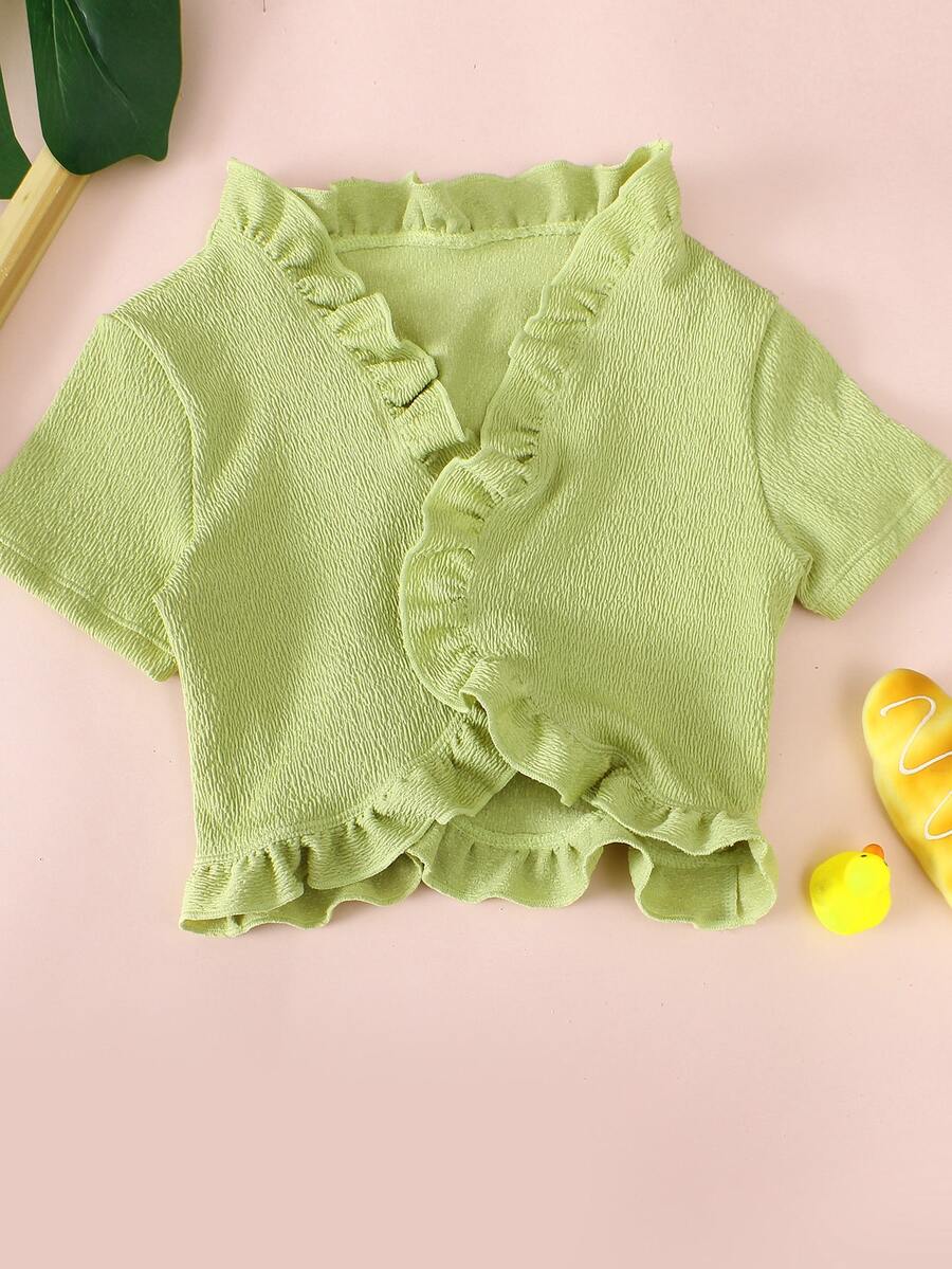 Girls Textured Frill Trim Kimono - Lime Green - View 1