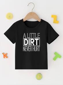 SHEIN Tops con trai lớn Slogan Giải trí - màu đen - Xem 1