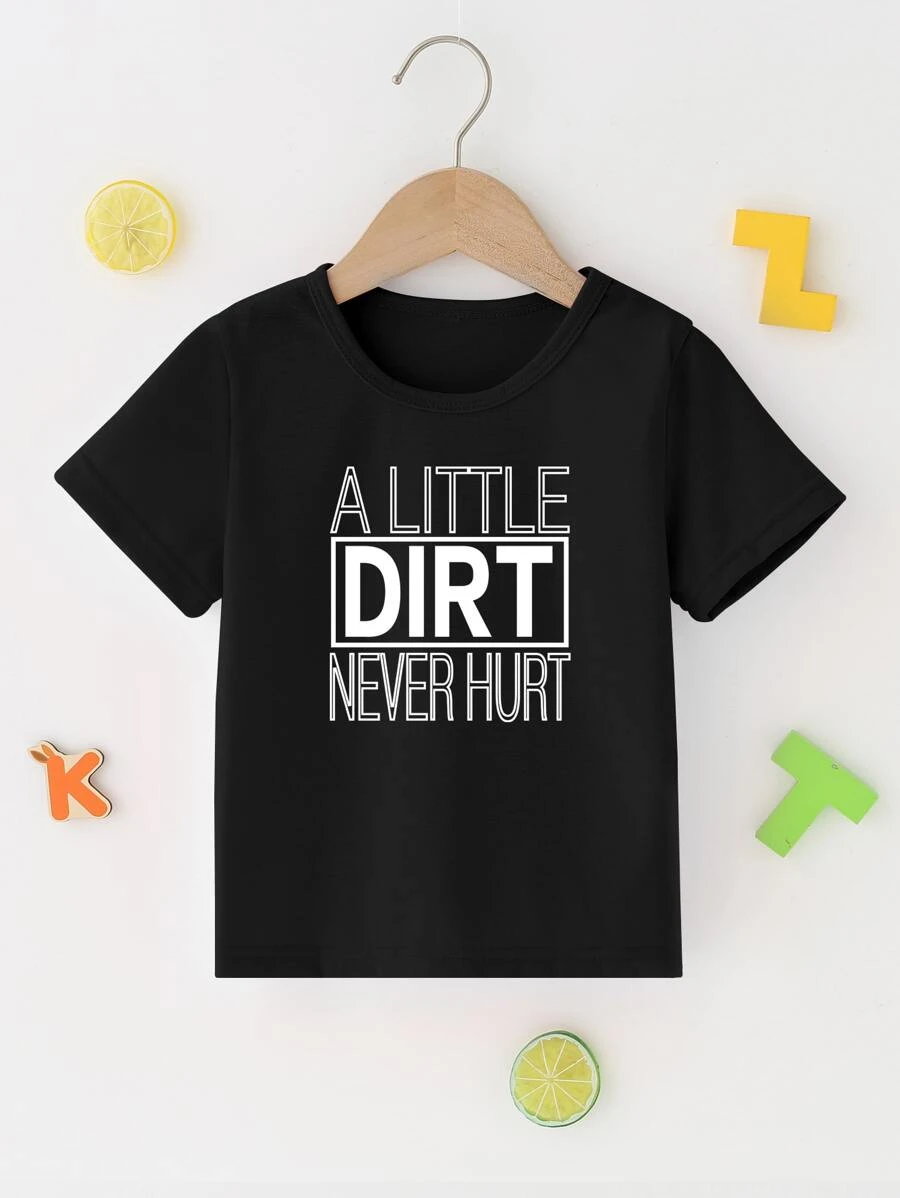 SHEIN Tops con trai lớn Slogan Giải trí - màu đen - Xem 1