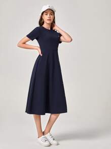 Mulvari Vestido con botón delantero bajo amplio - Azul Marino - Ver 3