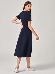 Mulvari Vestido con botón delantero bajo amplio - Azul Marino - Ver 4