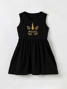 SHEIN Đầm bé gái Lá thư Giải trí - màu đen - Xem 1