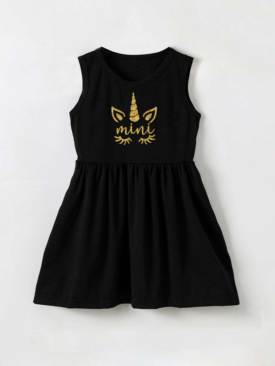 SHEIN Đầm bé gái Lá thư Giải trí - màu đen - Xem 1