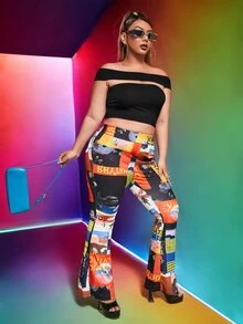 SHEIN Plus Solid Off The Shoulder Top - Black - View 3