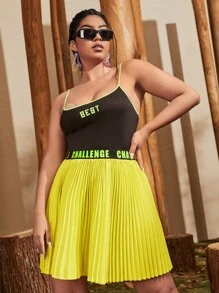 Váy Plus Size Xếp li Lá thư Giải trí - Màu xanh chanh - Xem 1
