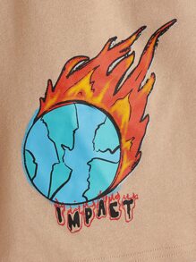 SHEIN Quần Short Trai Túi Thắt nơ trước Đồ họa Slogan Giải trí - Màu Khaki - Xem 3