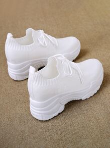 Women Lace-Up Front Knit Breathable Wedge Sneakers, Sporty Outdoor Sneakers