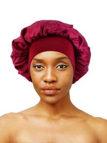 1 pieza Gorro y venda suave y colorido con ala ancha de 30cm de diámetro para mujer, adecuado para uso diario, gorro de satén - Burdeos - Ver 2