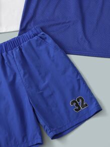 SHEIN Boys Letter Graphic Striped Trim Tank Top & Shorts Set With Tee - Multicolor - View 6