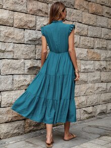 Đầm viền lá sen Viên lá sen màu trơn Giải trí - Màu xanh ngọc - Xem 2