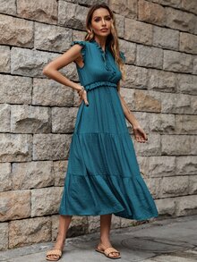 Đầm viền lá sen Viên lá sen màu trơn Giải trí - Màu xanh ngọc - Xem 3