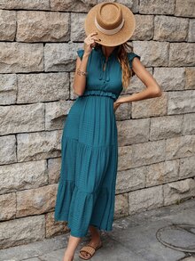Đầm viền lá sen Viên lá sen màu trơn Giải trí - Màu xanh ngọc - Xem 5