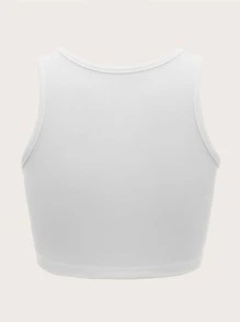 ROMWE Áo ba lỗ gân trơn, trường học - trắng - Xem 2