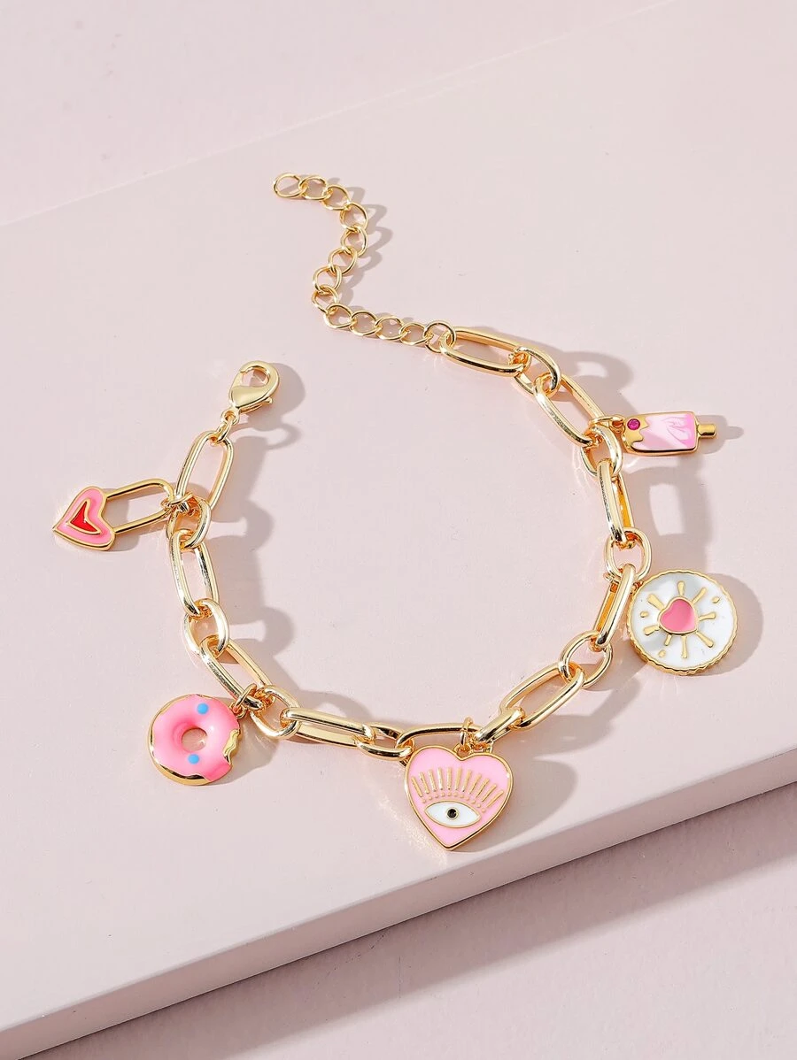Brazalete con dije en forma de corazón con detalle de ojo, para San Valentín, Mamá, Madre, Día de la Madre, Regalo - Multicolor - Ver 1