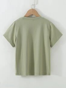 Niñas Camiseta con estampado de coche y letra - Verde militar - Ver 2