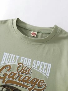 Niñas Camiseta con estampado de coche y letra - Verde militar - Ver 4