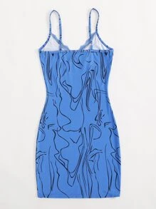 圖案印花蕾絲拼接吊帶洋裝 - 藍色 - 查看 2