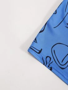 圖案印花蕾絲拼接吊帶洋裝 - 藍色 - 查看 3