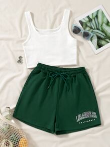 SHEIN Unity Bộ đồ hai mảnh nữ Dây kéo Lá thư Giải trí - Nhiều màu - Xem 1
