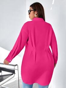 Calvaya Plus Plicated Detail Drop Shoulder Shirt - Hot Pink - View 2