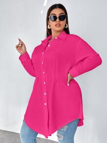 Calvaya Plus Plicated Detail Drop Shoulder Shirt - Hot Pink - View 3