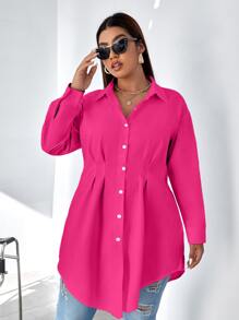 Calvaya Plus Plicated Detail Drop Shoulder Shirt - Hot Pink - View 4