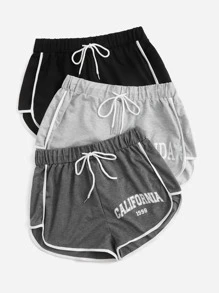 Flirla Quần Short kích thước lớn Dây kéo Tương phản ràng buộc Lá thư Giải trí - Nhiều màu - Xem 3