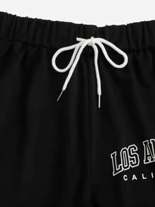 Flirla Quần Short kích thước lớn Dây kéo Tương phản ràng buộc Lá thư Giải trí - Nhiều màu - Xem 5