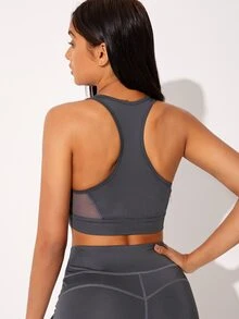 SHEIN Áo Tees & Tanks  Thể thao Nữ Tương phản Mesh màu trơn - Màu xám đen - Xem 2