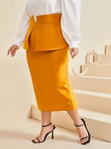 SHEIN Falda peplum con abertura trasera - Mostaza Amarilla - Ver 1