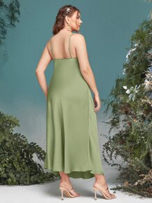 SHEIN Belle Plus Draped Collar Satin Cami Bridesmaid Dress - Mint Green - View 2