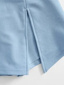 SHEIN Essnce Short Skirt With Elastic Waistband And Front Slit - Baby Blue - View 4