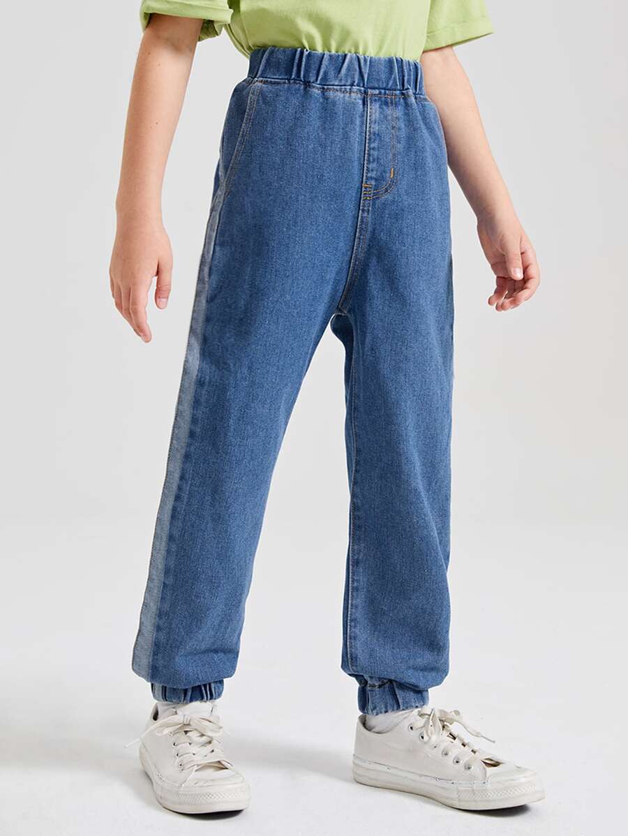 SHEIN Boys Elastic Waist Slant Pocket Jeans