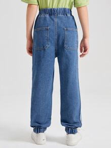 SHEIN Boys Elastic Waist Slant Pocket Jeans