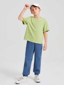 SHEIN Boys Elastic Waist Slant Pocket Jeans