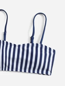 Conjunto de bikini a rayas para niña preadolescente, playa de verano - Azul y blanco - Ver 5