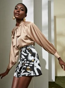 Sylvia Mollie 筆刷圖案拉鏈開襟闊腿短褲 - 彩色 - 查看 5