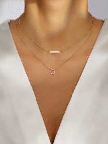 1pc Rhinestone Geometric Pendant Layered Necklace, Stainless Steel Jewelry - Yellow Gold - View 1