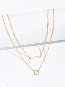 1pc Rhinestone Geometric Pendant Layered Necklace, Stainless Steel Jewelry - Yellow Gold - View 4