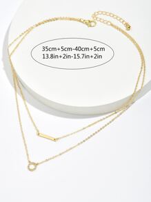 1pc Rhinestone Geometric Pendant Layered Necklace, Stainless Steel Jewelry - Yellow Gold - View 5