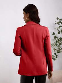 SHEIN Privé Lapel Neck Dual Pocket Blazer - Red - View 2