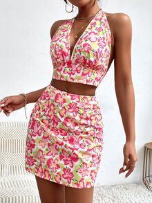 Bộ đồ hai mảnh nữ Lộ Lưng Buộc lại Hoa Tất cả trên in Giải trí - Nhiều màu - Xem 5