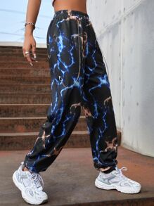 Lightning Print Chain Detail Sweatpants - Multicolor - View 1