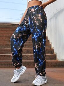 Lightning Print Chain Detail Sweatpants - Multicolor - View 4