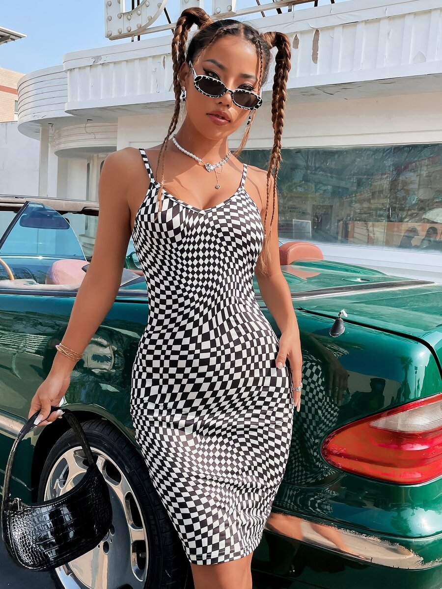 Đầm Hình học Giải trí - Đen và trắng - Xem 1