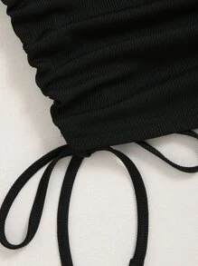 Chiquease Ruched Drawstring Side Halter Top - Black - View 4